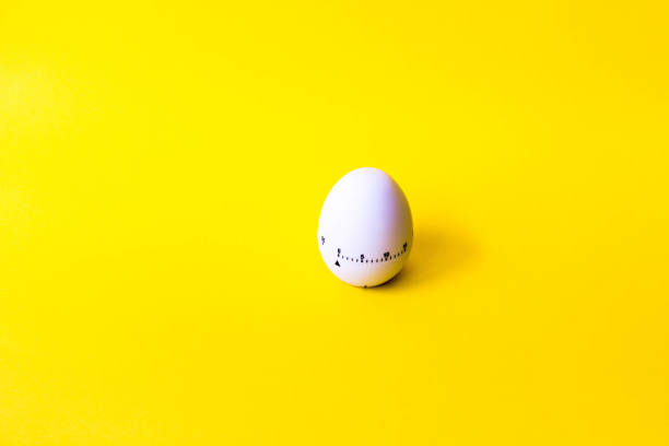 istock white egg timer on yellow background. Happy Easter in the kitchen. Home related, home staying 1218005000