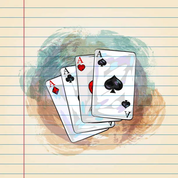 Vector illustration of Four Aces Drawing on Ruled Paper