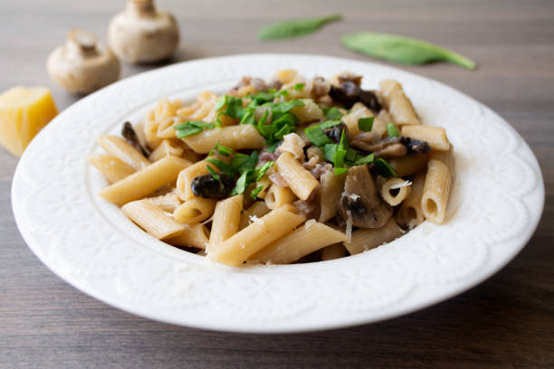 istock Vegan creamy mushroom garlic pasta garnished with basil 1218008243
