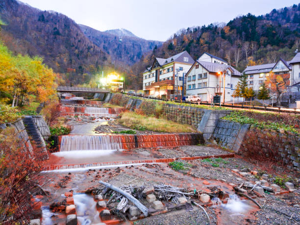 Sounkyo onsen village, Hokkaido, Japan kurodake,mt. kurodake,daisetsuzan,sounkyo onsen,sounkyo,camp site, nature trail,kamikawa,ishikari river kamikawa district ishikari stock pictures, royalty-free photos & images