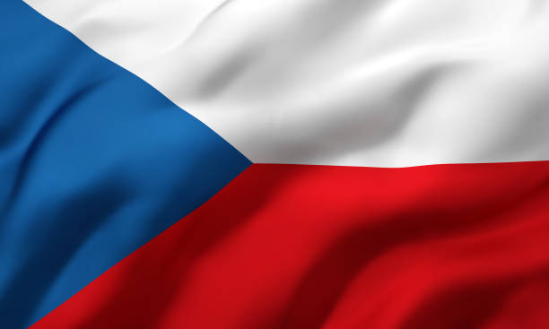 flagge der tschechischen republik weht im wind - tschechische flagge stock-fotos und bilder