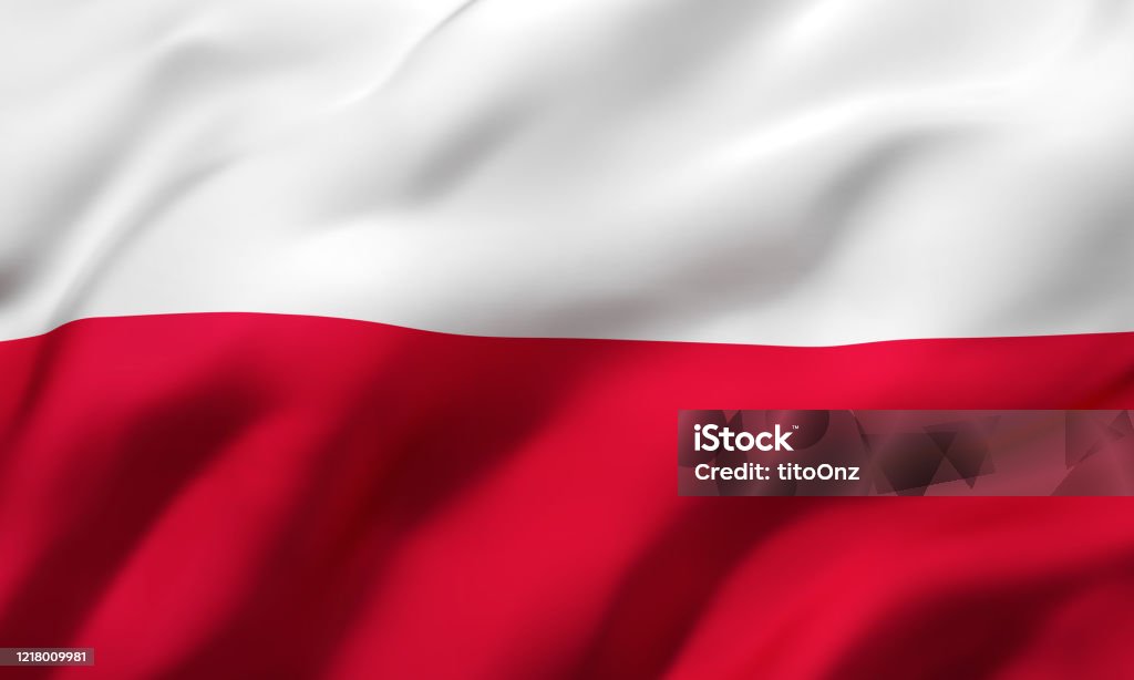 Flag of Poland blowing in the wind Flag of Poland blowing in the wind. Full page Polish flying flag. 3D illustration. Polish Flag Stock Photo