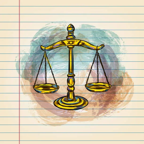 Vector illustration of Scales of Justice Drawing on Ruled Paper