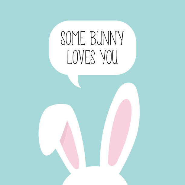 some bunny loves you. hase ohren. netter druck. vektor - hasenohren kostümierung stock-grafiken, -clipart, -cartoons und -symbole