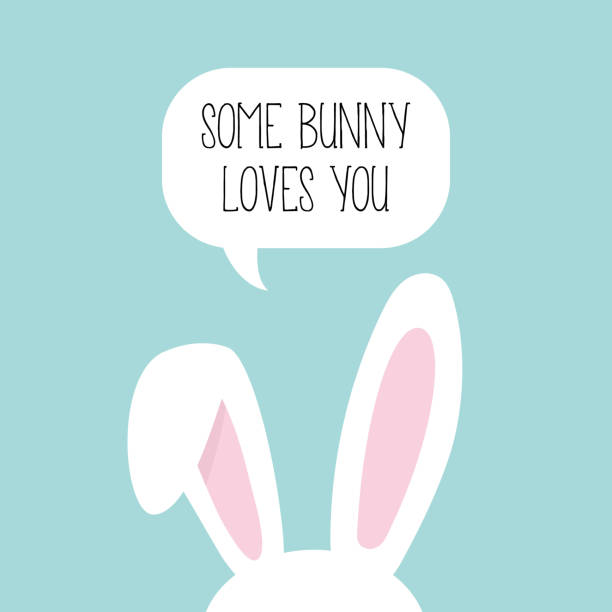 ilustraciones, imágenes clip art, dibujos animados e iconos de stock de un conejito te ama. orejas de conejo. bonita impresión. vector - disfraz de conejo