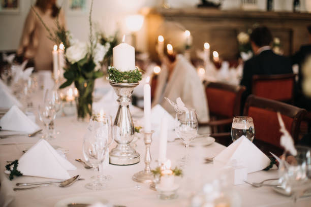 istock Table served for Wedding dinner in living room 1218011542