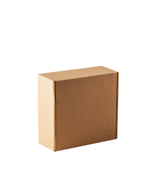 istock Kraft cardboard square closed box top view on a white background. 1218012769