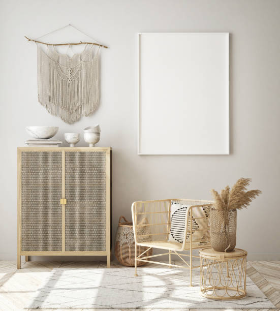 istock mock up poster frame in modern interior background, scandinavian style, 3D render 1218012787