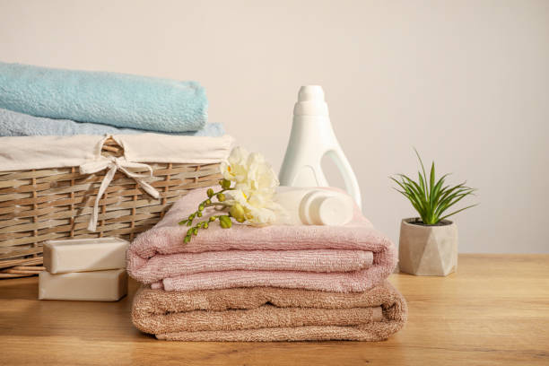 istock Clean and fresh laundry in basket 1218017139