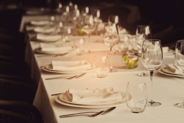 istock empty glasses wine in restaurant, glass water, campaign glass 1218017434