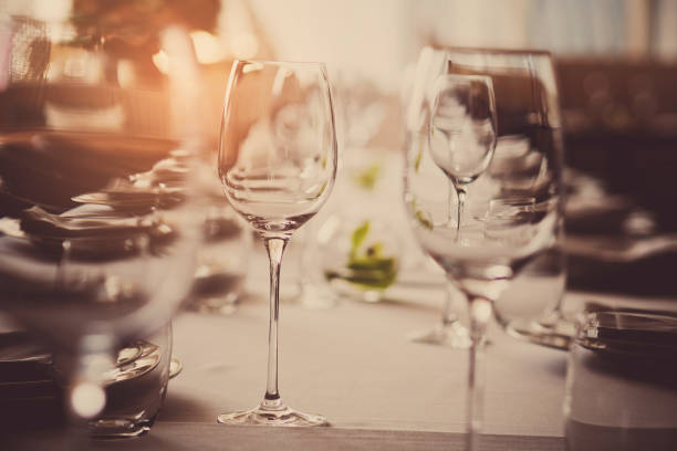 istock empty glasses wine in restaurant, glass water, campaign glass 1218017440