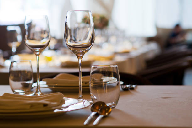 istock empty glasses wine in restaurant, glass water, campaign glass 1218017445