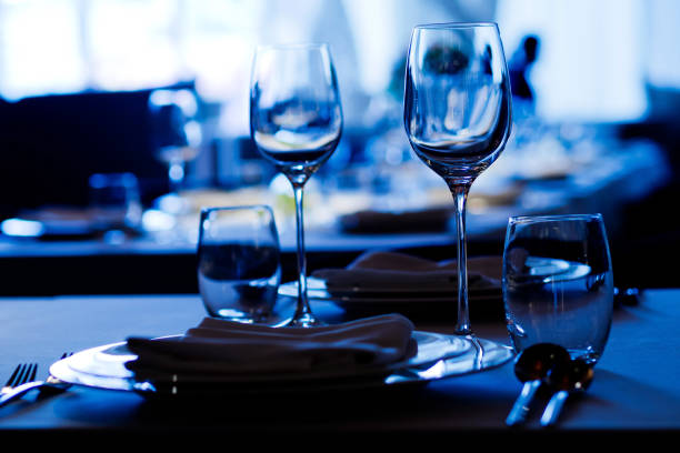 istock empty glasses wine in restaurant, glass water, campaign glass 1218017464