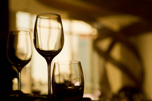 istock empty glasses wine in restaurant, glass water, campaign glass 1218017466