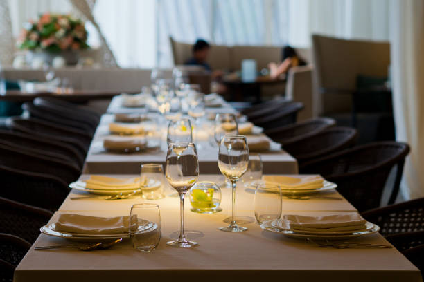 istock empty glasses wine in restaurant, glass water, campaign glass 1218017467