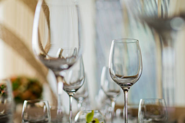istock empty glasses wine in restaurant, glass water, campaign glass 1218017494
