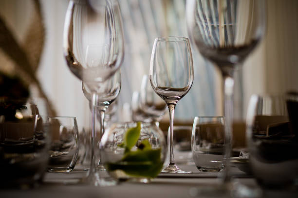 istock empty glasses wine in restaurant, glass water, campaign glass 1218017496