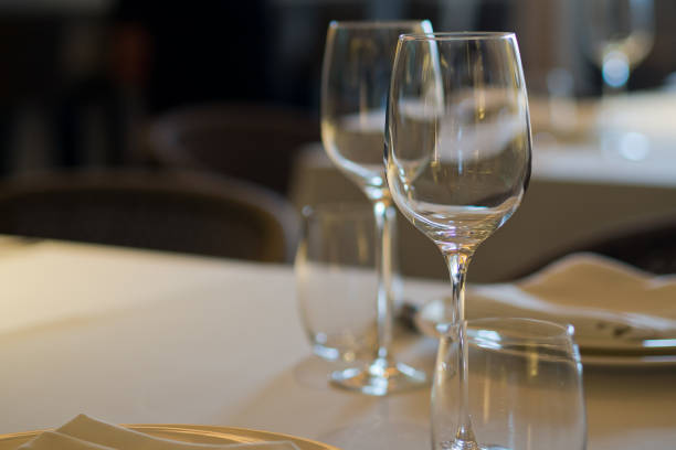 istock empty glasses wine in restaurant, glass water, campaign glass 1218017497
