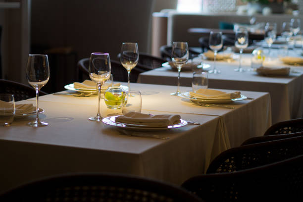 istock empty glasses wine in restaurant, glass water, campaign glass 1218017507