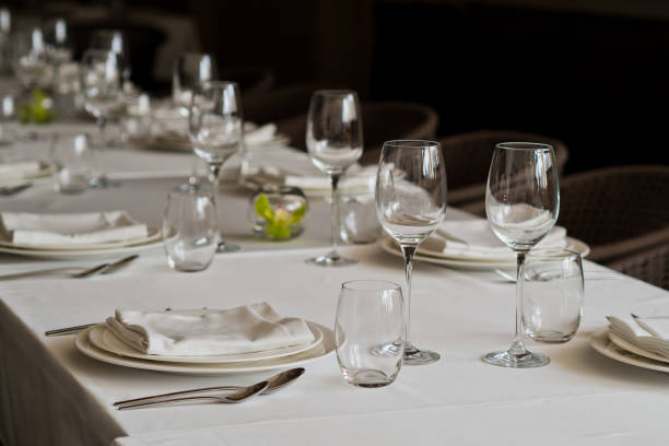 istock empty glasses wine in restaurant, glass water, campaign glass 1218017508