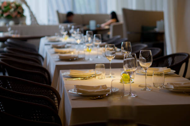 istock empty glasses wine in restaurant, glass water, campaign glass 1218017538