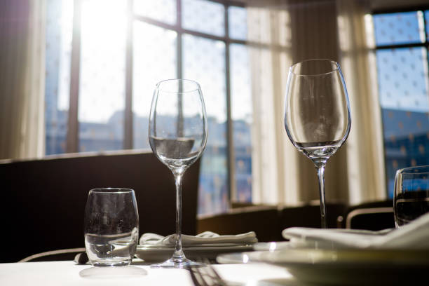 istock empty glasses wine in restaurant, glass water, campaign glass 1218017588