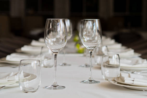 istock empty glasses wine in restaurant, glass water, campaign glass 1218017793