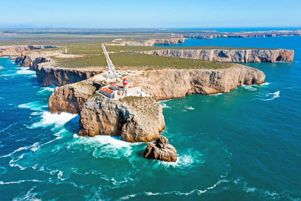 Aerial from the lighthouse 'Cabo Vicente' in Portugal stock photo