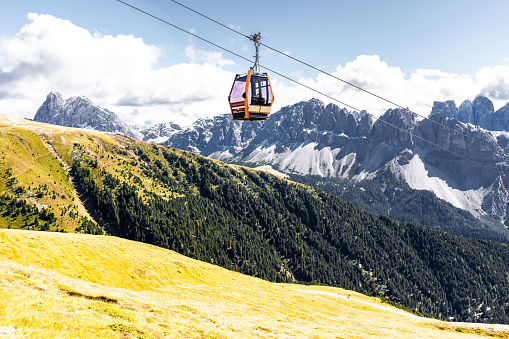 gondola cableway at the mountain Turnthaler with the mountain range Lienzer Dolomites in the background, Austria