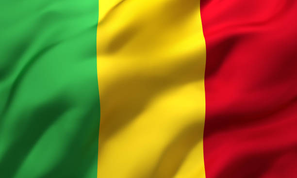 Flag of Mali blowing in the wind Flag of Mali blowing in the wind. Full page Malian flying flag. 3D illustration. mali stock pictures, royalty-free photos & images