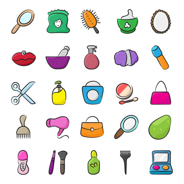 Fashion Accessories Doodle Icons Pack Here we have cosmetic products doodle icons pack having beauty and fashion related vectors in editable style. Grab it now. botox bottle stock illustrations