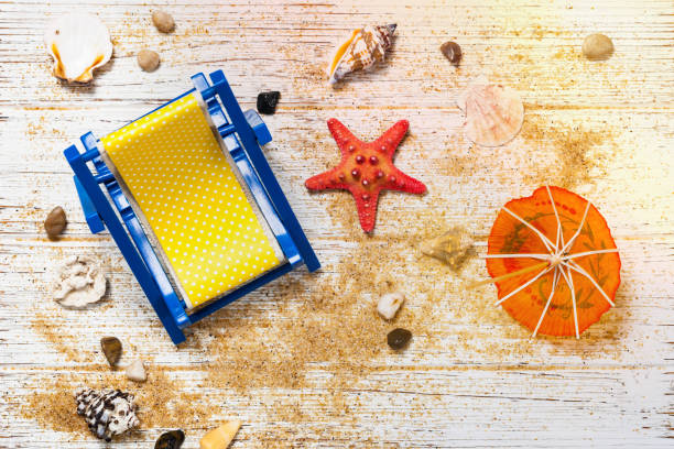 istock Beach accessories on wooden board 1218029636