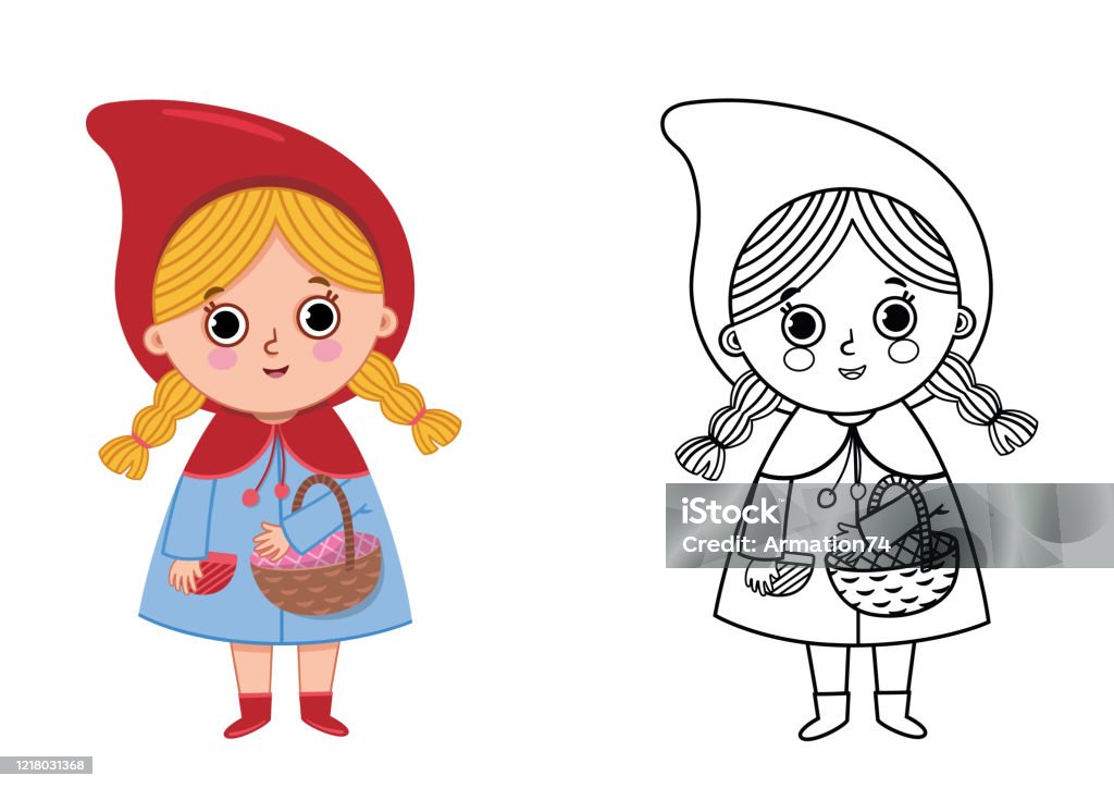 Cartoon Red Riding Hood Stock Illustration - Download Image Now - Little  Red Riding Hood, Coloring, Blond Hair - iStock