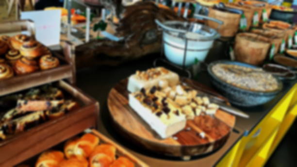 Breakfast Buffet Concept, Breakfast Time in Luxury Hotel. Blurred view stock photo