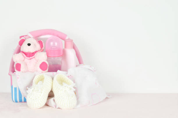 istock Newborn goods and accessories on white. 1218037326