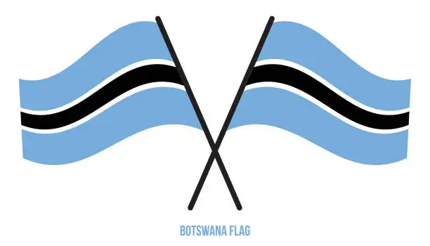 Vector illustration of Two Crossed Waving Botswana Flag On Isolated White Background. Botswana Flag Vector Illustration