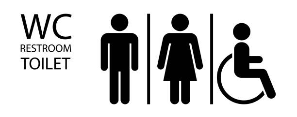 ilustraciones, imágenes clip art, dibujos animados e iconos de stock de aseo baño wc signo signboard vector ilustración - public restroom bathroom restroom sign sign