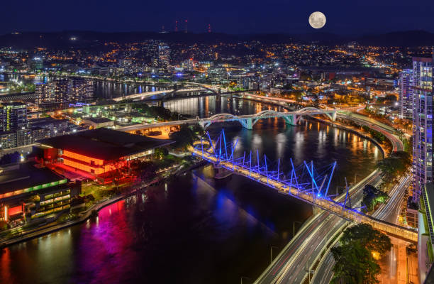 Brisbane City Full moon Night Aerial View