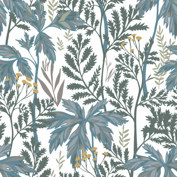 vektor botanisches nahtloses muster - botany wallpaper pattern wallpaper illustration and painting stock-grafiken, -clipart, -cartoons und -symbole