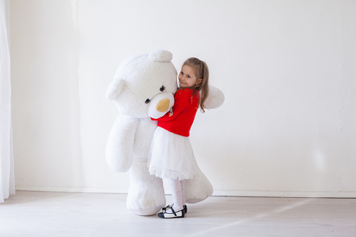 Beautiful little girl with toy big bear