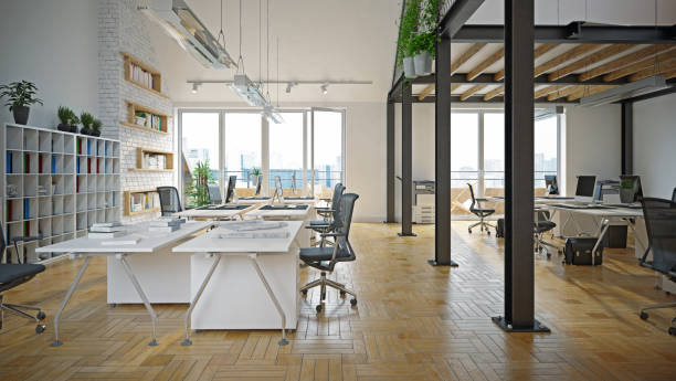 컨템포러리 로프트 오피스 - office parquet floor apartment three dimensional 뉴스 사진 이미지