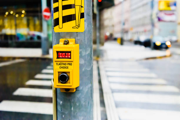 Button at a pedestrian crossing in Prague, Czech Republic