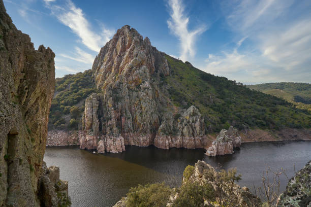 gypsy jump, monfrague national park, a beautiful place ideal for birdwatching in central spain. it is located in the extremadura region of spain. - griffon vulture imagens e fotografias de stock