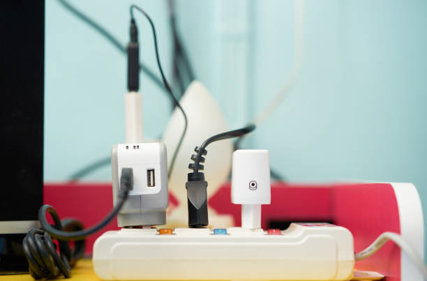 plug in electrical line in energy consumption concept with copy space