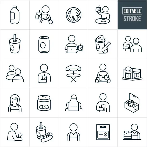 Vector illustration of Soft Drink Thin Line Icons - Editable Stroke