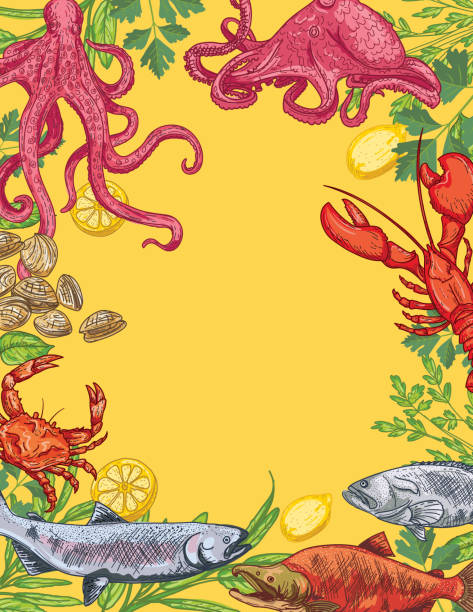 морепродукты границы - mussells stock illustrations