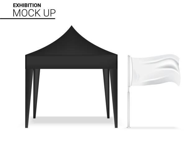 istock 3D Mock up Realistic Booth Display POP for Shop Sale Marketing Promotion Exhibition with flag Banner Template Background Illustration 1218056080
