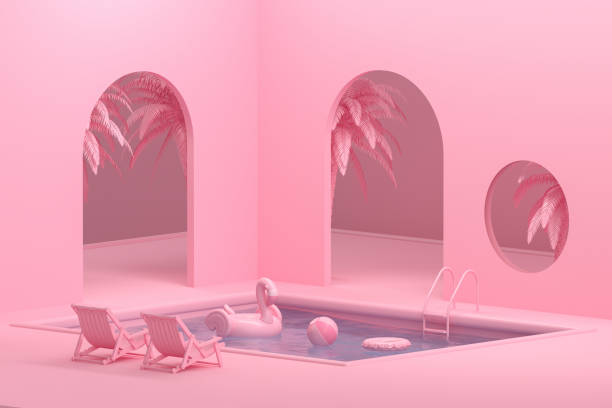 istock Swimming Pool, Indoor, Summer Concept, Pink Background 1218057752