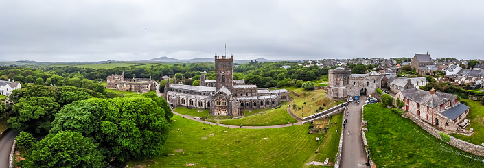 Aerial view of St Davids cathedral in Wales