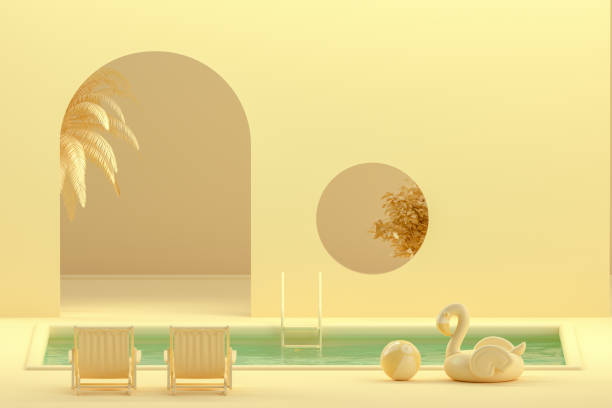 istock Swimming Pool, Indoor, Summer Concept, Yellow Background 1218060087